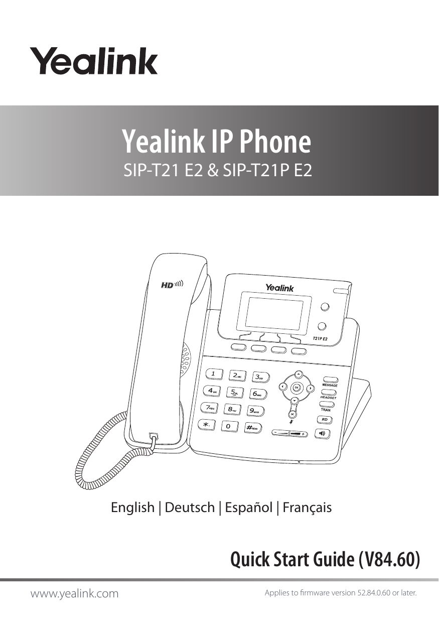 Yealink SIP-T21 E2 & T21P E2 Quick start guide | Manualzz