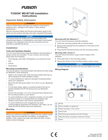 Fusion MS-BT100 Marine Bluetooth Module Installation guide