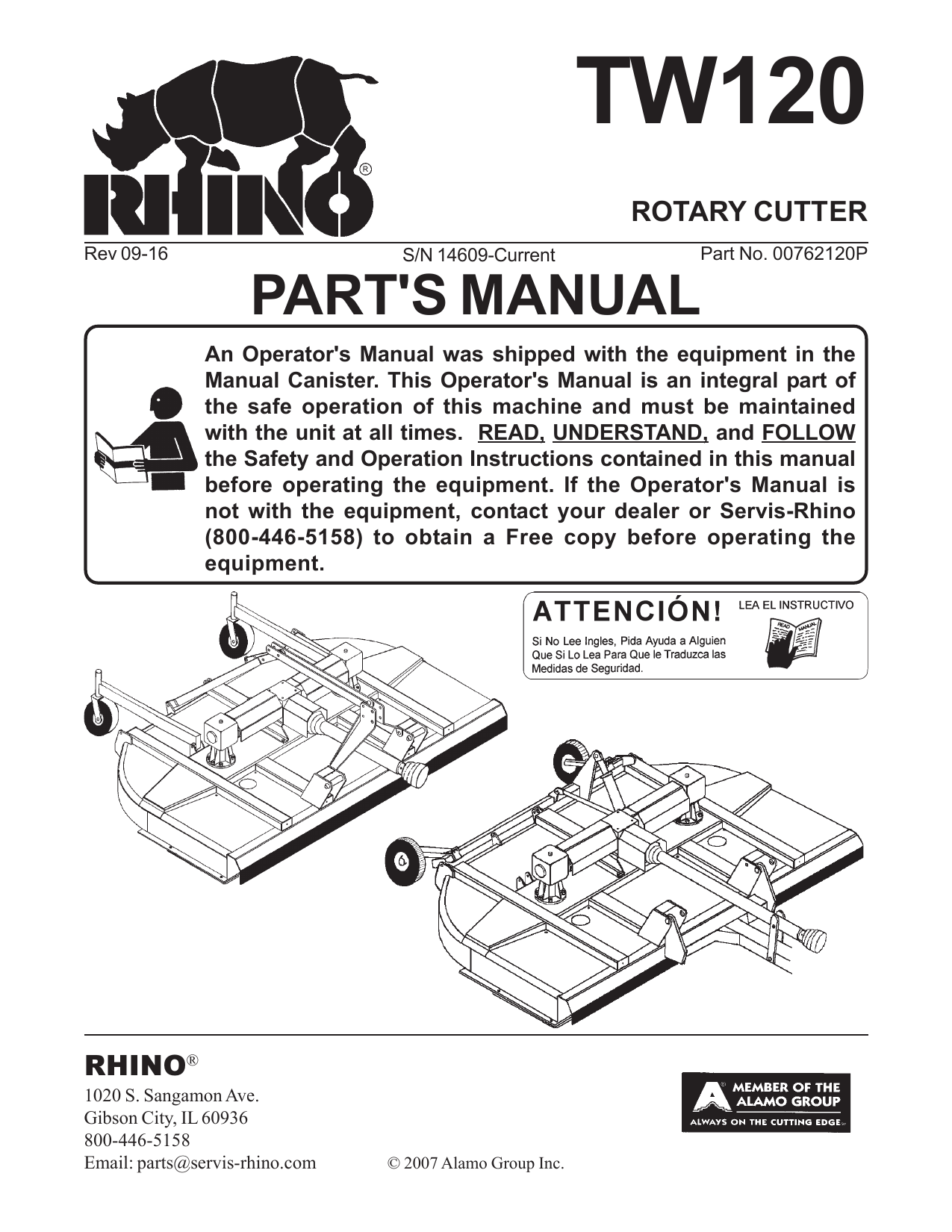 Rhino TW Series Rotary Cutters MultiSpindle Parts Book Manualzz