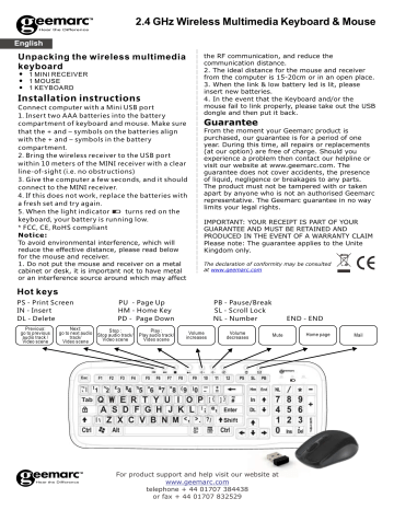 Geemarc Wireless keyboard User guide | Manualzz