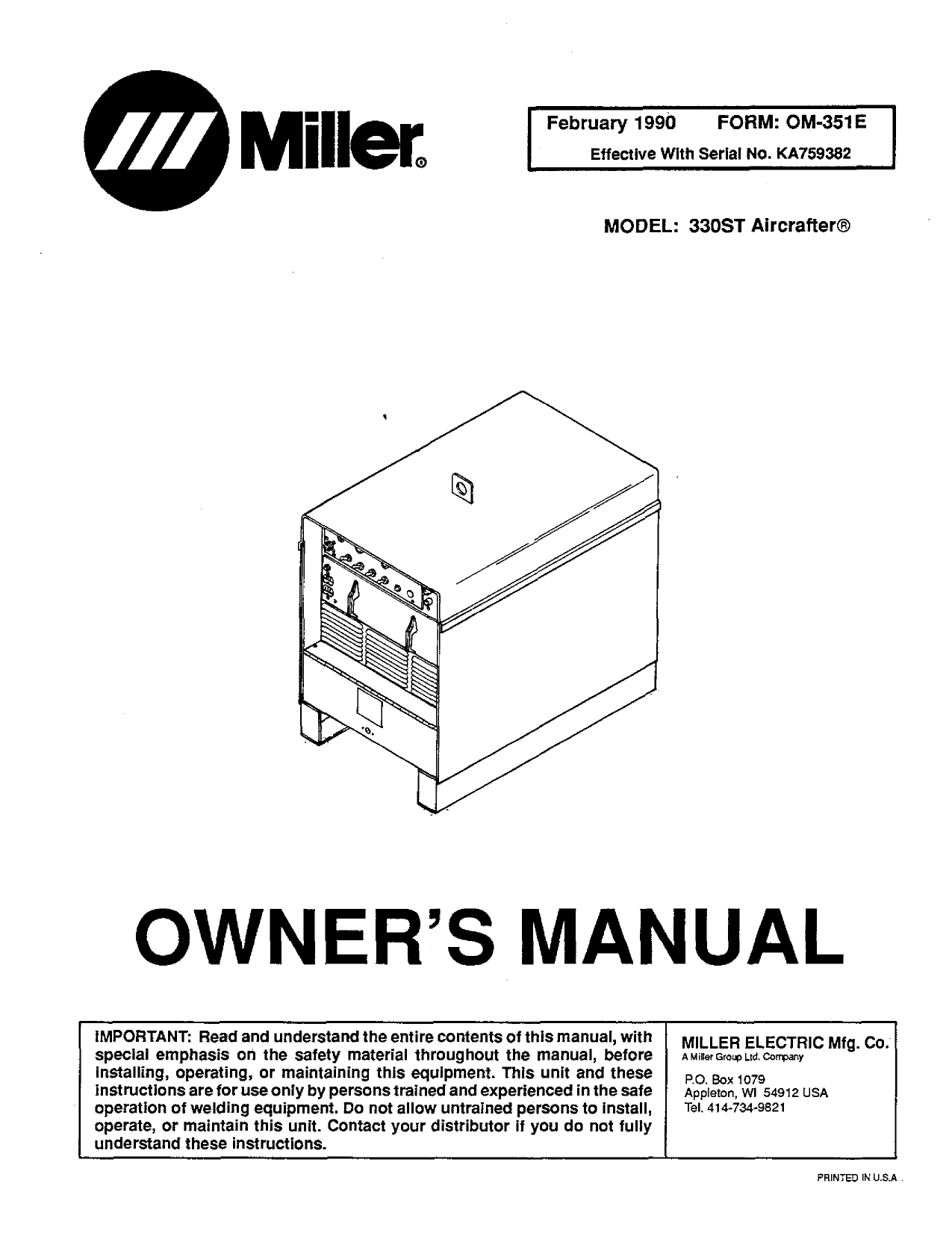 Miller 330st Aircrafter User Manual Manualzz