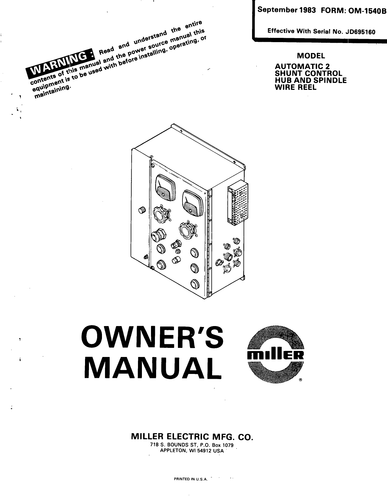 Miller Automatic 2 User Manual Manualzz