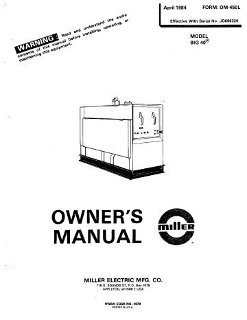 Miller Big 40 User Manual Manualzz