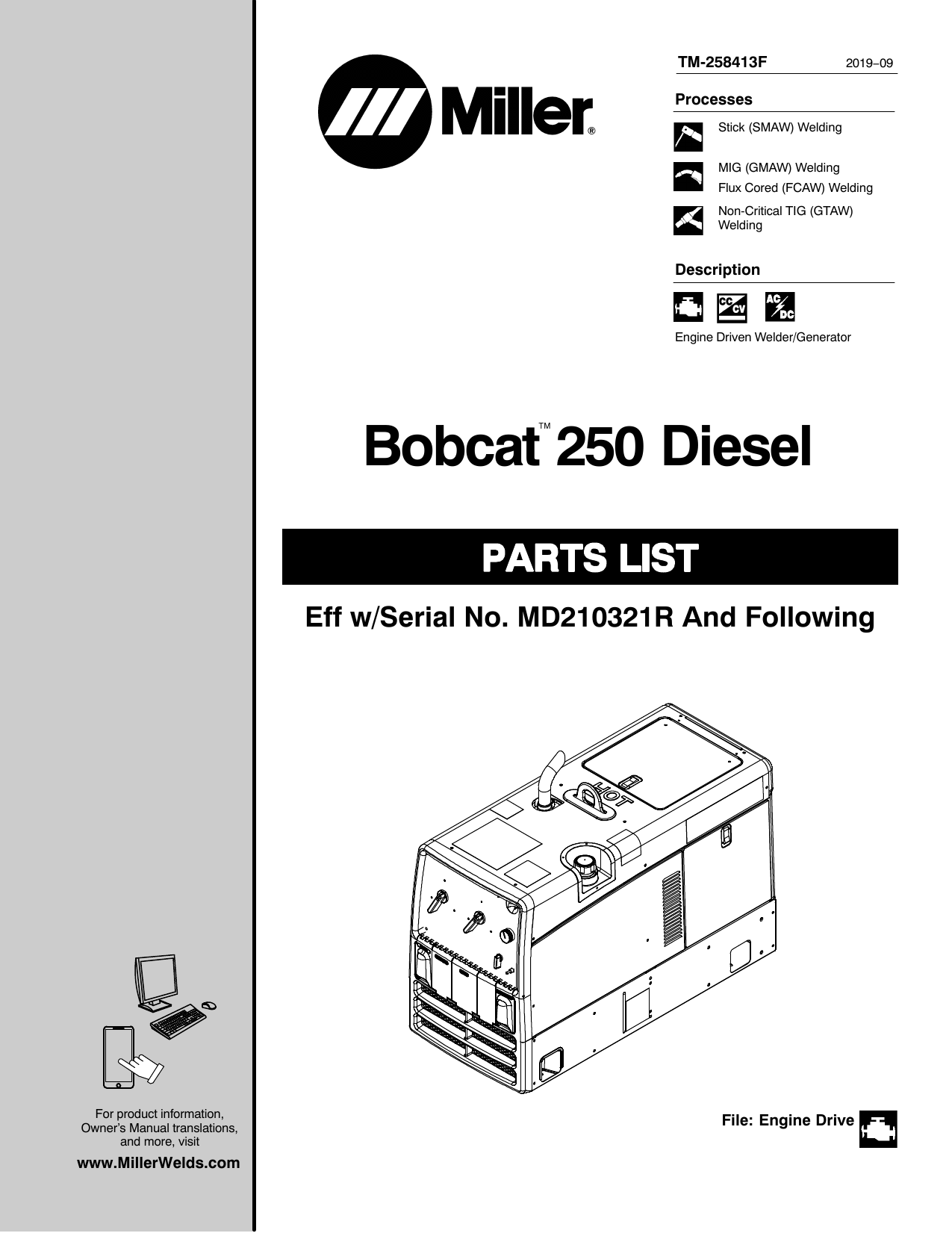 Miller BOBCAT 250 DIESEL User manual | Manualzz