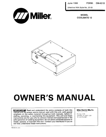 Miller COOLMATE 12 Owner's Manual | Manualzz