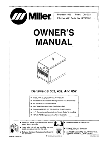 Miller DELTAWELD 452 Owner's Manual | Manualzz