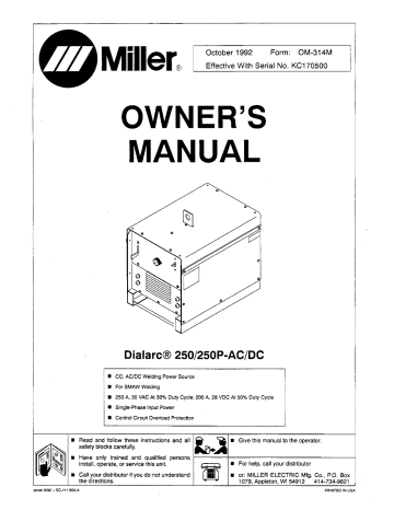 Miller DIALARC 250/250P AC/DC User manual | Manualzz