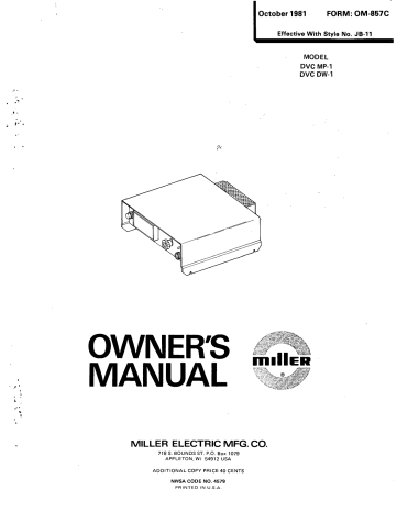 Miller DVC MP-1 User Owner's Manual | Manualzz