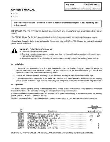 Miller FTC-14 User manual | Manualzz