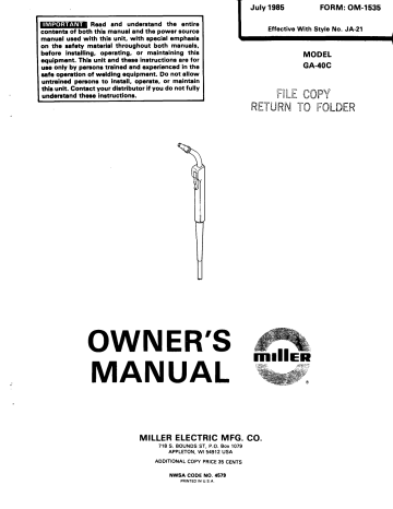 Miller GA-40C Owner’s Manual | Manualzz