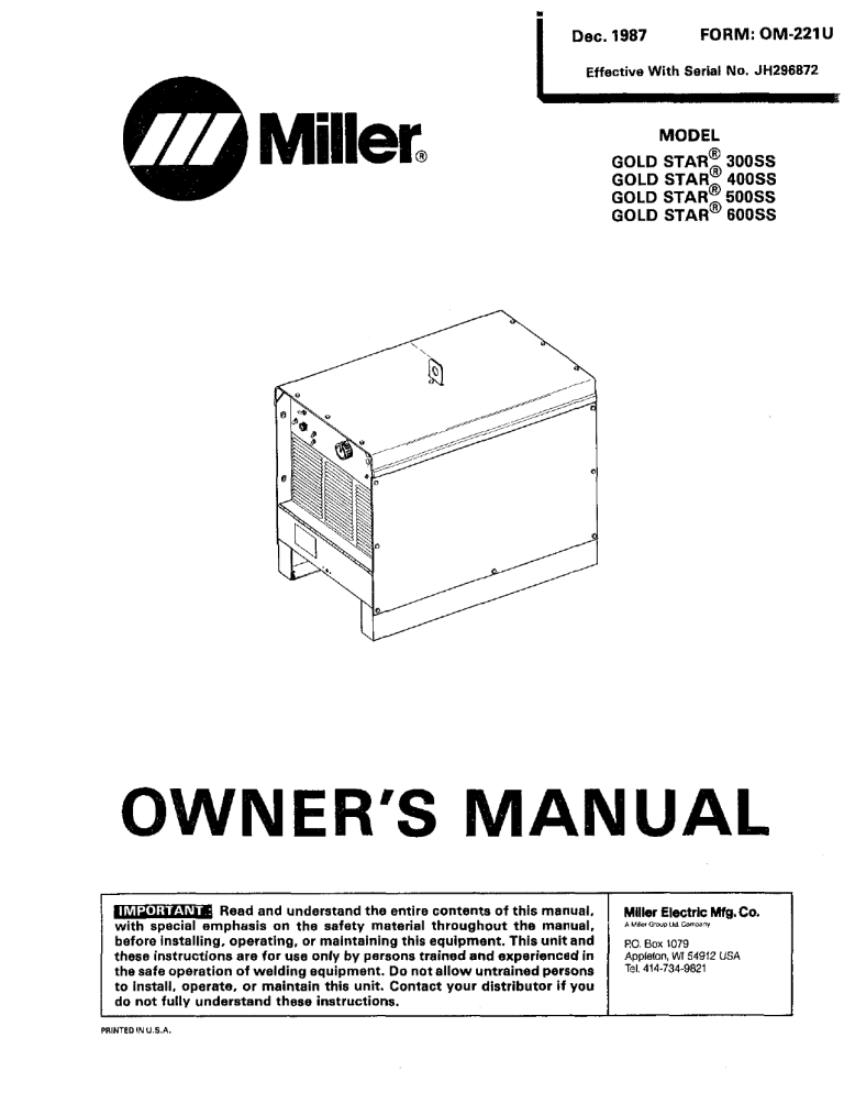 Miller Jh Owner S Manual Manualzz