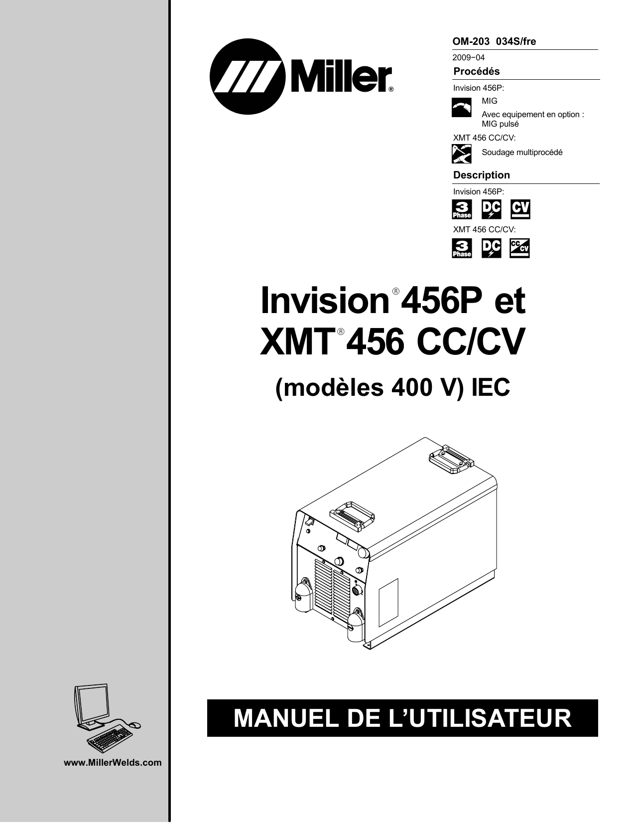 Miller Xmt 456 Cc Cv 400 Volt Ce Manuel Utilisateur Manualzz