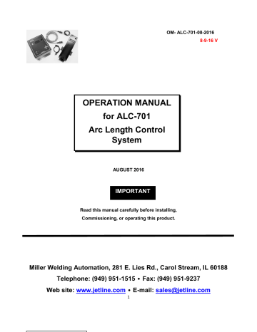 Miller JETLINE 9790 ALC-701 CONTROL Operation Manual | Manualzz