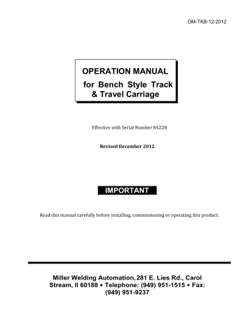 Miller JETLINE TKB BENCH STYLE TRACK User manual | Manualzz