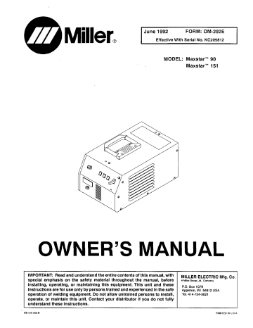 Miller MAXSTAR 151 Owner's Manual | Manualzz