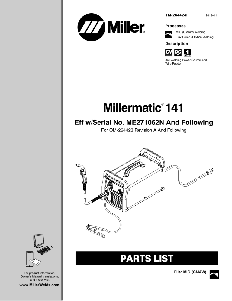 Miller MJ491121P, MK171032P, ME271062N, MG191719N, MK231102P User