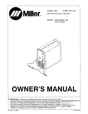 Miller MILLERMATIC 150 Owner's Manual | Manualzz