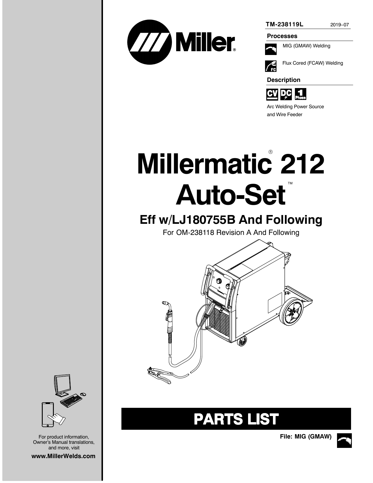 MILLER MILLERMATIC OWNER/'S MANUAL 350 AND MILLERMATIC 350P OWNER/'S MANUAL