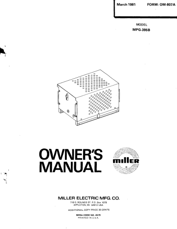 Miller MPG-395B Owner's Manual | Manualzz