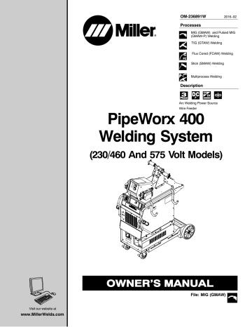 Miller PIPEWORX 400 SYSTEM W/COOLER (230/460, 575 VOLT) User manual | Manualzz