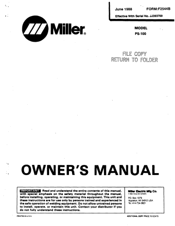 Miller PS-100 Owner's Manual | Manualzz