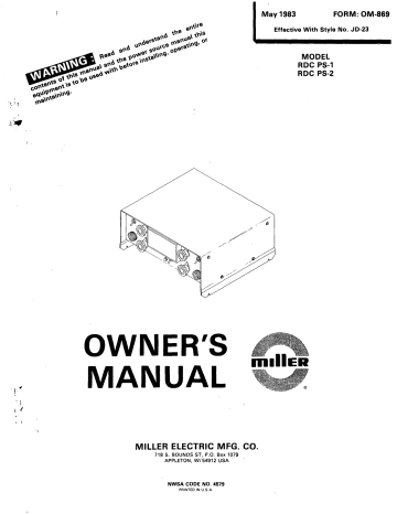 Miller RDC PS-1 Owner's Manual | Manualzz
