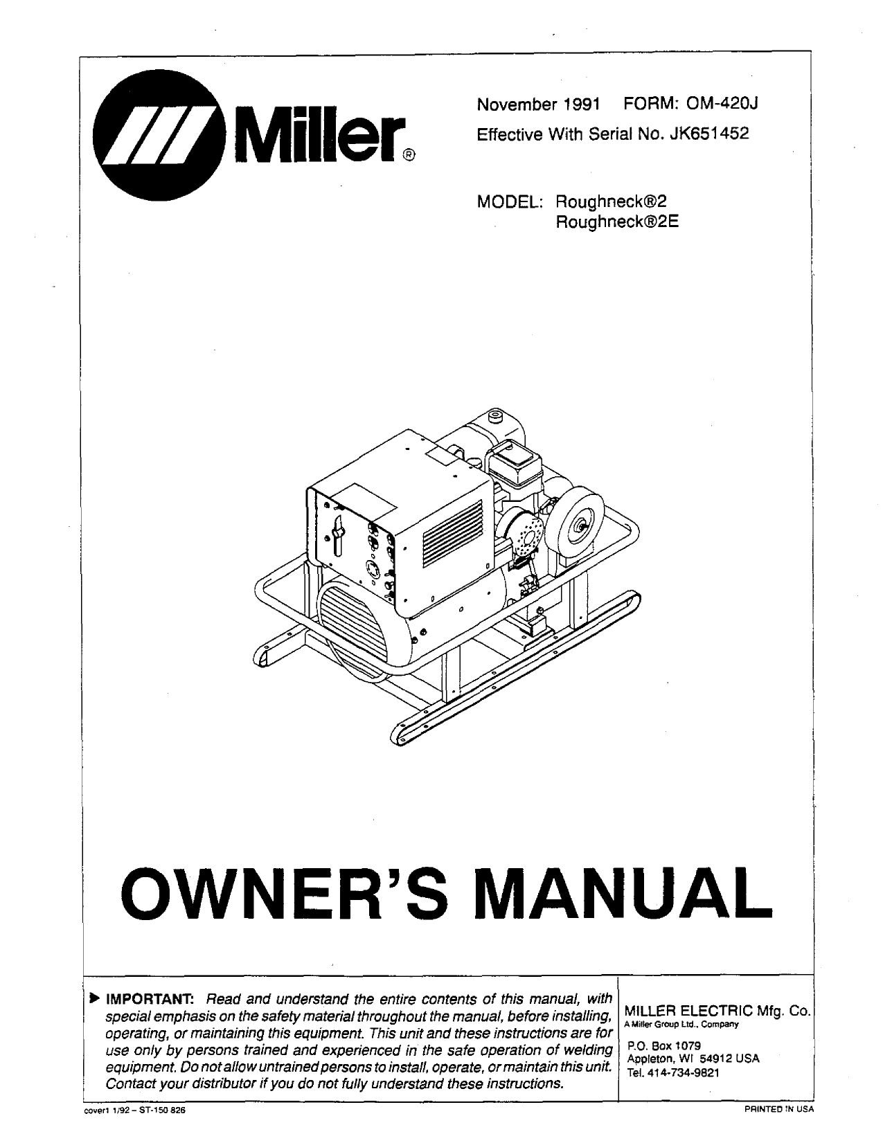 Miller Jk651452 Owner S Manual Manualzz