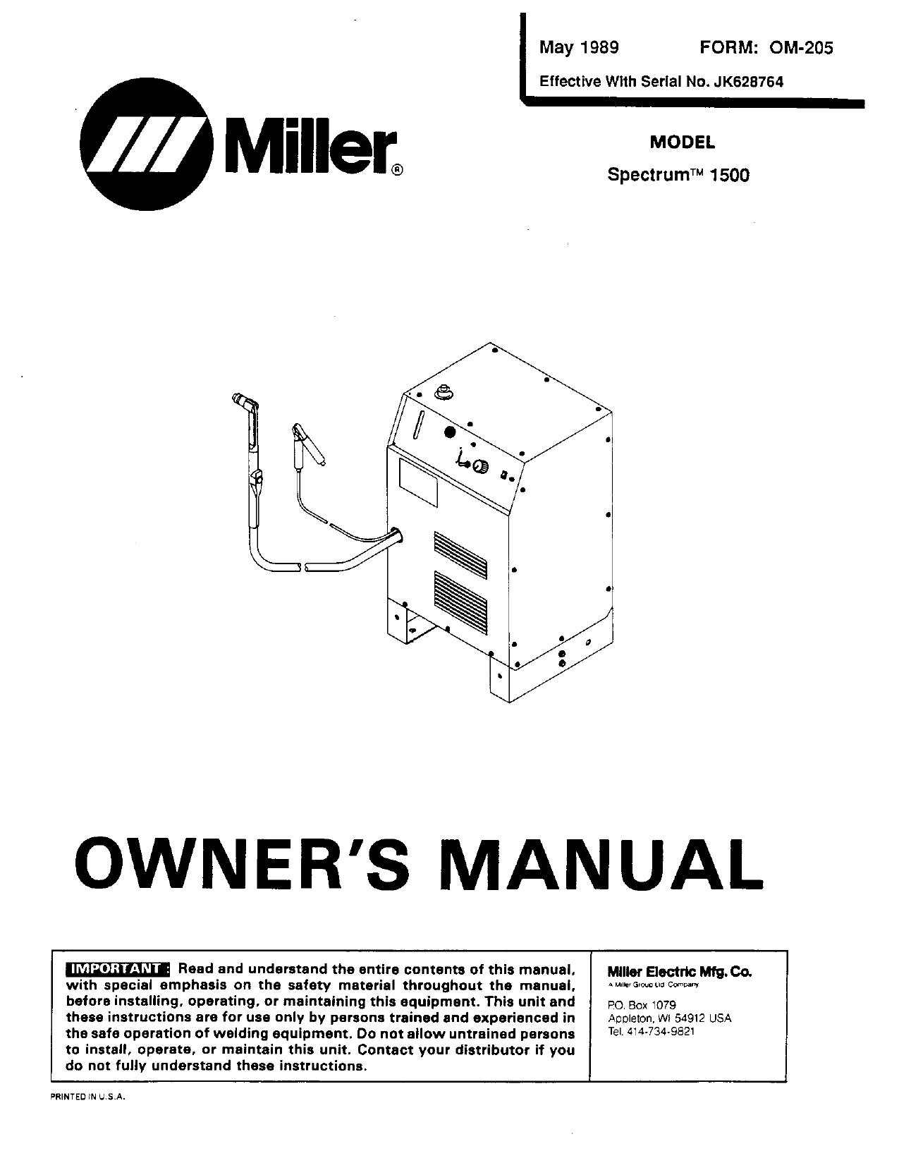 Miller Spectrum 1500 User Manual Manualzz
