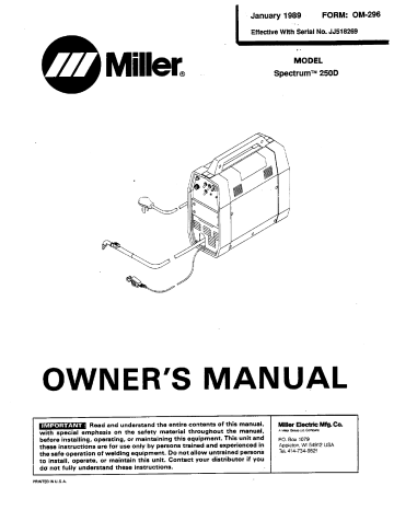 Miller SPECTRUM 250D User Owner's Manual | Manualzz