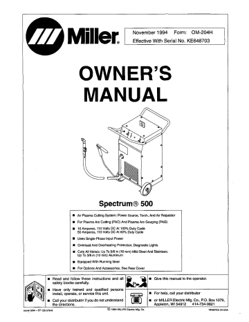 Miller SPECTRUM 500 User manual  Manualzz