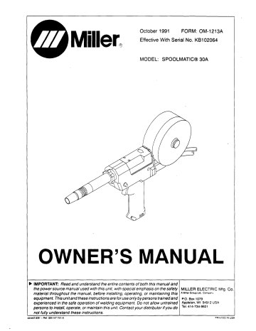 Miller SPOOLMATIC 30A User manual | Manualzz