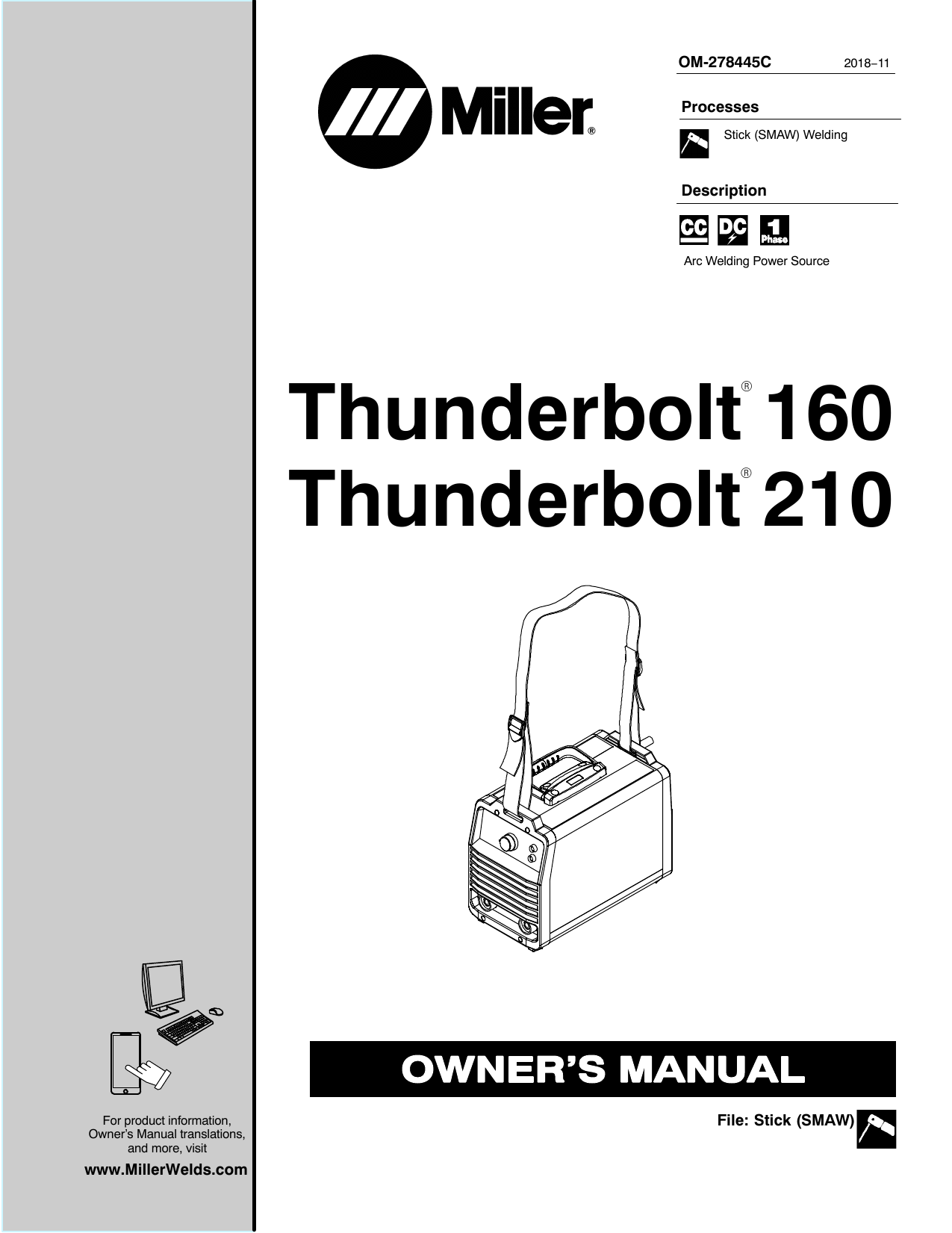 Miller THUNDERBOLT 210 User manual | Manualzz