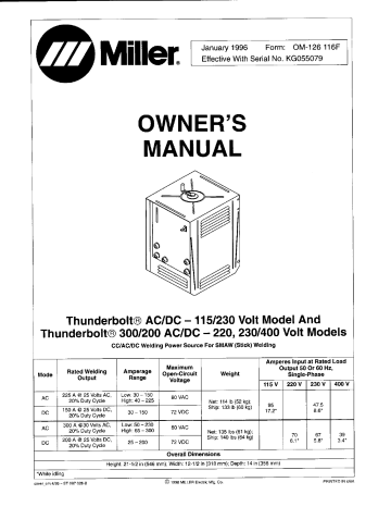 Miller THUNDERBOLT 300/200 AC/DC User manual | Manualzz