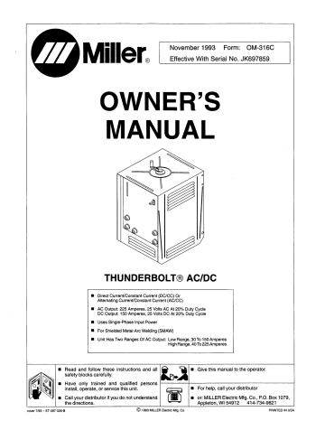 Miller THUNDERBOLT AC/DC Owner's Manual | Manualzz