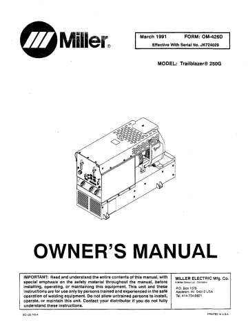 Miller TRAILBLAZER 250G Owner's Manual | Manualzz