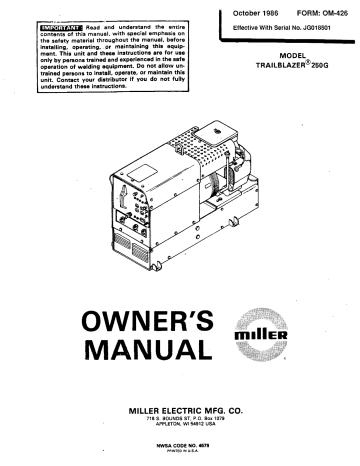 Miller Trailblazer 250g User Manual 