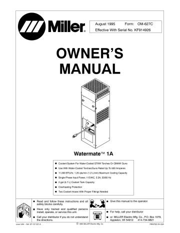 Miller WATERMATE 1A Owner's Manual | Manualzz