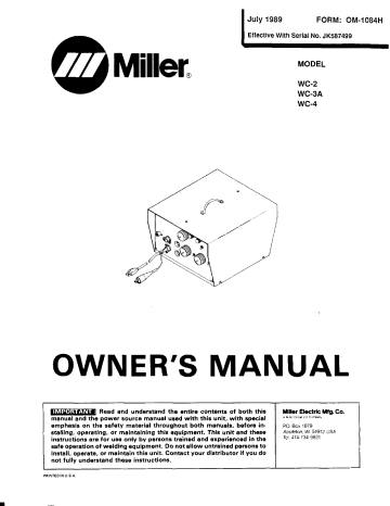 Miller WC-2 Owner's Manual | Manualzz