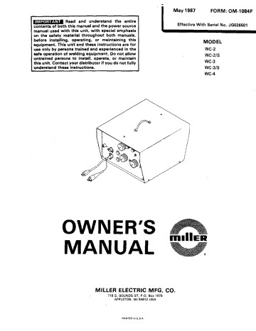 Miller WC-2/S User manual | Manualzz