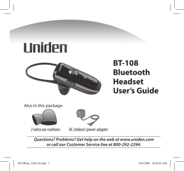 Uniden BT108 Owner Manual | Manualzz