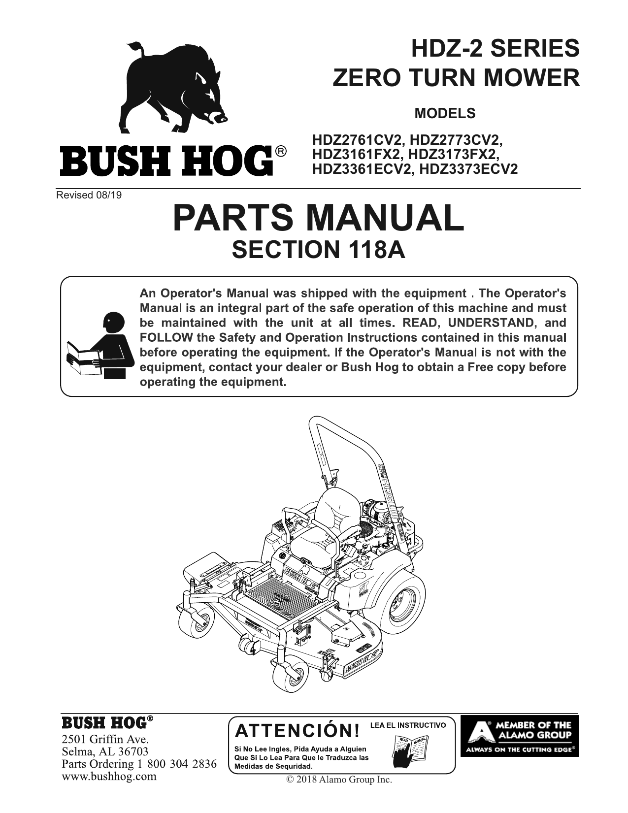 Bush Hog ZeroTurn Mower HDZ2 Professional Serie Parts Manual Manualzz