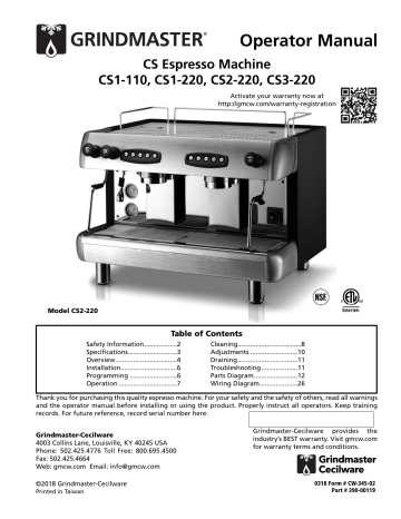 Espresso Machine Operator Manual 