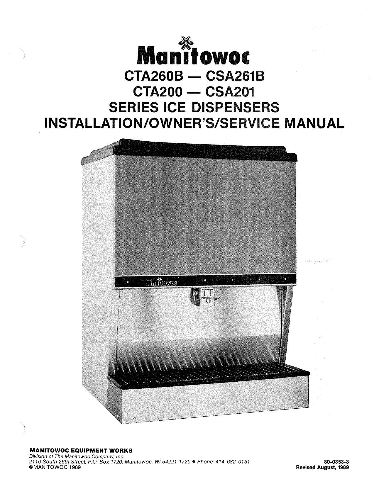 Manitowoc CTA200 CTA260 CSA200 CSA261 Dispenser Installation Manual