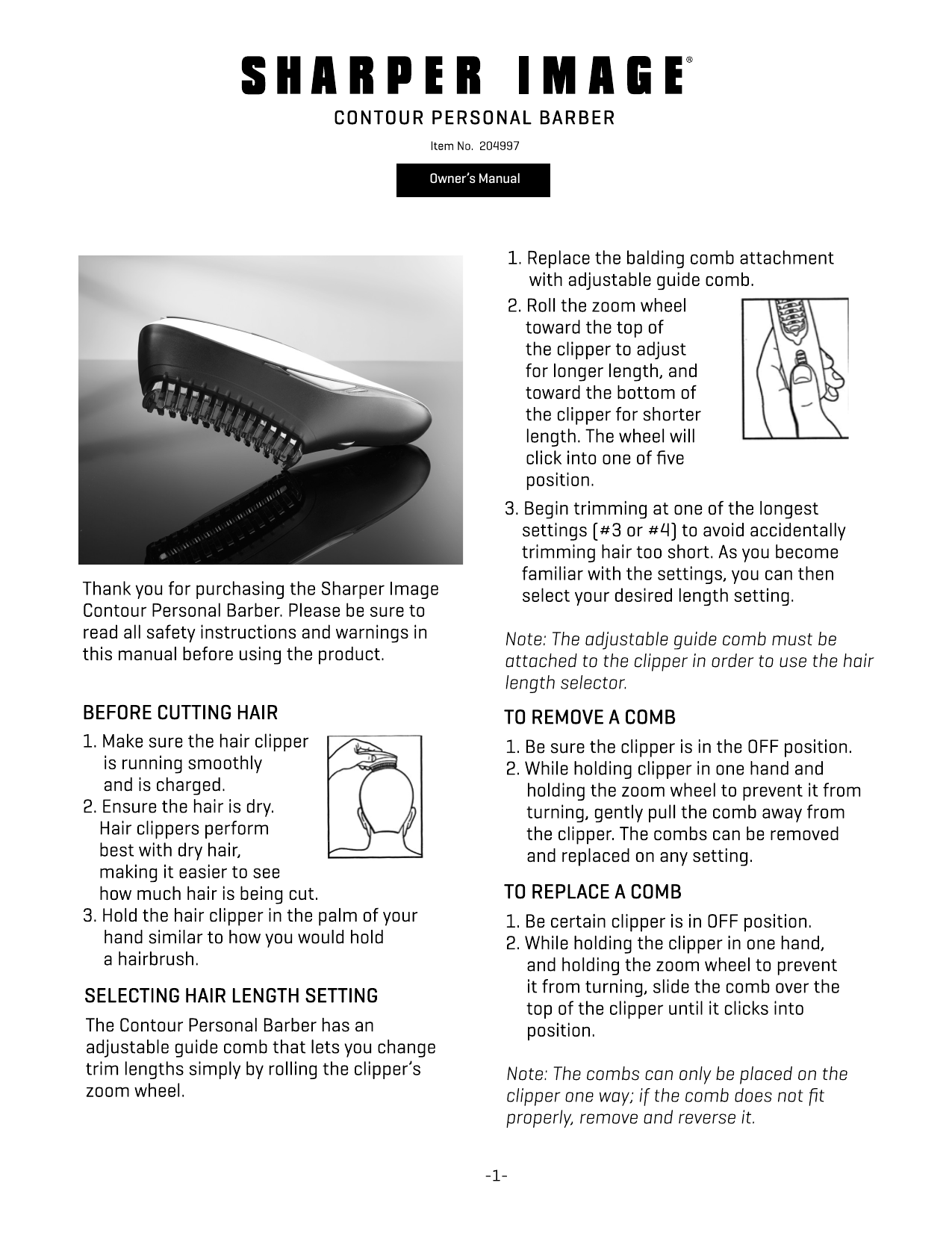 Sharper Image Contour Personal Barber Owner Manual | Manualzz Sharper Image Contour Personal Barber Owner Manual | Manualzz