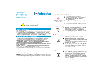 Webasto Thermo 230 / 300 / 350 Operating instructions | Manualzz