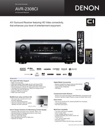 Denon AVR-2308CI 7.1 CH/5.1 2 CH Independent Zone Home, Theater Receiver with Audyssey MultEQ, Calibration Quick Start Guide | Manualzz