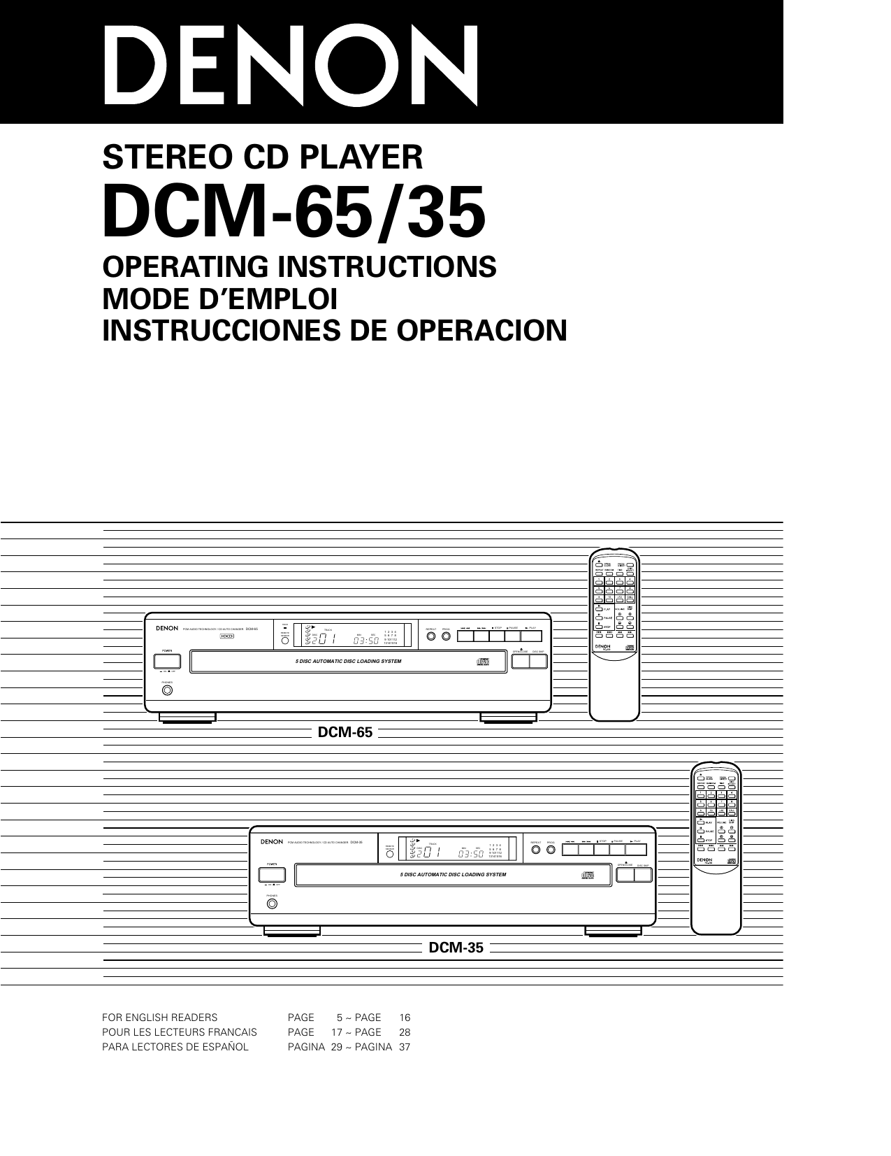 Denon DCM35 5 Disc Carousel CD Changer Manual Manualzz