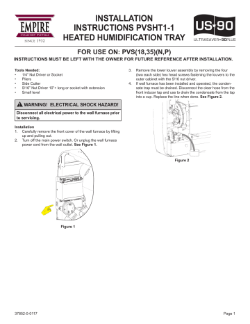 Empire Heating Systems UltraSaver90Plus Humidification Tray Kit Owner Manual | Manualzz