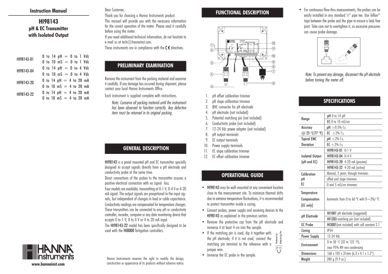 Hanna Instruments Hi 01 Hi 04 Hi Hi 22 Owner S Manual Manualzz