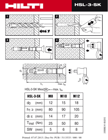 anchor HSL-3-SK M8, HSL-3-SK M10, HSL-3-SK M12 Instruction for use ...